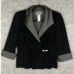 Dark Romantic Black Velvet Evening Jacket Petite S Rhinestone‎ Formal Blazer